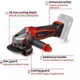 EINHELL Smerigliatrice angolare a batteria Power X-Change TE-AG 18/115-2 Li - Solo, 18 Volt rosso/Nero