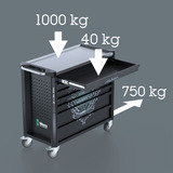 Wera 9702 Tool Rebel Carrello da officina Stainless XXL 2, con equipaggiamento, Carrelli per attrezzi Nero/Argento