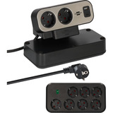 Brennenstuhl estilo Duplex ciabatta da tavolo 9 vie, 2x USB Nero/Argento