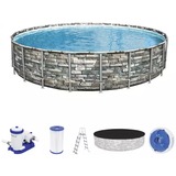 Bestway Power Steel 56889 piscina fuori terra Piscina con bordi Piscina rotonda 40377 L Multicolore marrone/Blu, 40377 L, Piscina con bordi, Adulti e bambini, Scala, Multicolore, 123,1 kg