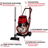 EINHELL Professional TP-VC 36/30 S Auto - Solo, 36Volt (2x18V), Aspira bagnato / asciutto rosso/in acciaio inox