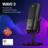 Elgato Wave 3 Nero Microfono da tavolo Nero, Microfono da tavolo, 70 - 20000 Hz, 24 bit, 96 kHz, Cablato, USB