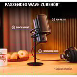 Elgato Wave 3 Nero Microfono da tavolo Nero, Microfono da tavolo, 70 - 20000 Hz, 24 bit, 96 kHz, Cablato, USB