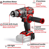 EINHELL Trapano avvitatore a percussione professionale a batteria TP-CD 18/80 Li-i BL - Solo, 18 Volt, Cordless rosso/Nero
