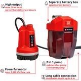 EINHELL GE-PP 18 RB Li - Solo 2 bar 3000 l/h rosso/Nero, Batteria, 2 bar, 3000 l/h