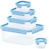 Emsa Clip & Close Rettangolare Scatola 3,7 L Blu, Trasparente 5 pz, Casella trasparente/Blu, Scatola, Rettangolare, 3,7 L, Blu, Trasparente, Polipropilene (PP), Elastomero Termoplastico (TPE), 0 - 100 °C