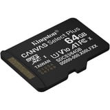 Kingston 64GB micSDXC Canvas Select Plus Gen3 100R A1 (Adattatore SD non incluso), Scheda di memoria Nero, 64 GB, MicroSDXC, Classe 10, UHS-I, 100 MB/s, Class 1 (U1)