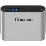 Kingston MiniHub USB 3.2 Gen 1 per flusso di lavoro 5G USB-A e USB-C, Docking station argento/Nero, USB 3.2 Gen 1 (3.1 Gen 1) Type-C, USB 3.2 Gen 1 (3.1 Gen 1) Type-A, USB 3.2 Gen 1 (3.1 Gen 1) Type-C, 5000 Mbit/s, Argento, Cina, Workflow