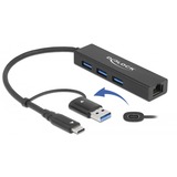 DeLOCK 64149 hub di interfaccia USB 3.2 Gen 1 (3.1 Gen 1) Type-A + Type-C Nero Nero, USB 3.2 Gen 1 (3.1 Gen 1) Type-A + Type-C, RJ-45, USB 3.2 Gen 1 (3.1 Gen 1) Type-A, Nero, 0,2 m, Gigabit Ethernet, 10,100,1000 Mbit/s