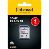 Intenso 4GB SDHC Classe 10, Scheda di memoria 4 GB, SDHC, Classe 10, 25 MB/s, Resistente agli urti, A prova di temperatura, A prova di raggi X, Nero