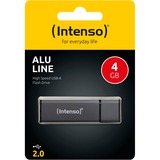 Intenso Alu Line unità flash USB 4 GB USB tipo A 2.0 Antracite Nero, 4 GB, USB tipo A, 2.0, 28 MB/s, Cuffia, Antracite