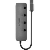 Lindy 43309 hub di interfaccia USB 3.2 Gen 1 (3.1 Gen 1) Type-A 5 Mbit/s Grigio, Hub USB USB 3.2 Gen 1 (3.1 Gen 1) Type-A, USB 3.2 Gen 1 (3.1 Gen 1) Type-A, 5 Mbit/s, Grigio, Acrilonitrile butadiene stirene (ABS), Alluminio, Policarbonato (PC), USB