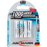 Ansmann 5030882 batteria per uso domestico AAA / HR03 Nichel-Metallo Idruro (NiMH) argento, AAA / HR03, Nichel-Metallo Idruro (NiMH), 1,2 V, 1000 mAh, Argento