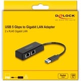 DeLOCK Adattatore USB Type-A a 2 x LAN Gigabit, Scheda di rete 