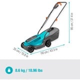 GARDENA Tosaerba a batteria PowerMax 30/18V P4A set pronto all'uso, 18Volt, Rasaerba Nero/Turchese
