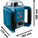 Bosch GRL 400 H Livella rotatoria 400 m 635 nm (< 1 mW), Laser rotante blu, 400 m, 0,08 mm/m, 5°, 600 Giri/min, Rosso, 635 nm (< 1 mW)