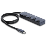 DeLOCK Hub USB 10 Gbps con 3 x USB-A + 1 x USB-C con interruttore grigio