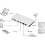 Digitus Stazione di ricarica da viaggio a 8 porte, USB Type-C™ argento, USB Type-C™, Cablato, USB 3.2 Gen 2 (3.1 Gen 2) Type-C, 100 W, USB tipo-C, 10,100,1000 Mbit/s, Argento