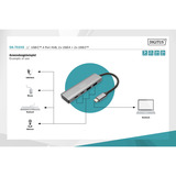 Digitus USB-C 4 porte 2x USB A + 2x USB-C, Hub USB argento