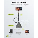 goobay Selettore HDMI 3 a 1 (4K @ 60Hz), Switch HDMI Nero
