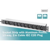 Digitus Multipresa 19" PDU con profilo in alluminio, 10 vie, 8x C13, 2x C19, Ciabatta Nero/alluminio