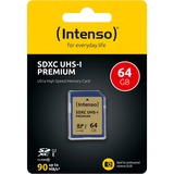 Intenso 3421490 memoria flash 64 GB SDXC UHS-I Classe 10 64 GB, SDXC, Classe 10, UHS-I, 90 MB/s, Class 1 (U1)