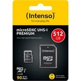 Intenso microSD Karte UHS-I Premium 512 GB Classe 10 Nero, 512 GB, MicroSD, Classe 10, UHS-I, 90 MB/s, Class 1 (U1)