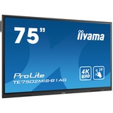 iiyama TE7502MIS-B1AG visualizzatore di messaggi Pannello piatto interattivo 190,5 cm (75") VA Wi-Fi 350 cd/m² 4K Ultra HD Nero Touch screen Processore integrato Android 9.0 Nero, Pannello piatto interattivo, 190,5 cm (75"), VA, 3840 x 2160 Pixel, Wi-Fi