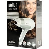 Braun HD580 asciuga capelli 2500 W Argento, Bianco, Asciugacapelli bianco/Argento, Argento, Bianco, Monocromatico, Gancio per appendere, Pulsanti, Tiro a effetto, 2500 W, 1 pz
