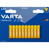 VARTA Longlife AAA Blister 10 Batteria monouso, Mini Stilo AAA, Alcalino, 1,5 V, 10 pz, Multicolore