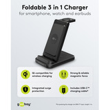 goobay Caricatore wireless 3 in 1, 15 W, Stazione di ricarica Nero