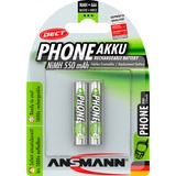 Ansmann 5035523 batteria per uso domestico Nichel-Metallo Idruro (NiMH) argento, Nichel-Metallo Idruro (NiMH), 1,2 V, 550 mAh, Verde, DECT phones
