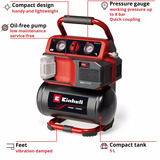 EINHELL Compressore a batteria Power X-Change TE-AC 18/75 Li OF-Solo, 18Volt Nero/Rosso