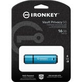 Kingston IronKey Vault Privacy 50 unità flash USB 16 GB USB tipo A 3.2 Gen 1 (3.1 Gen 1) Blu celeste/Nero, 16 GB, USB tipo A, 3.2 Gen 1 (3.1 Gen 1), 250 MB/s, Cuffia, Blu