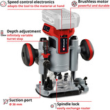 EINHELL Fresatrice a batteria professionale TP-RO 18 Li BL - Solo, 18 Volt, Router rosso