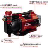EINHELL Pompa da giardino automatica a batteria AQUINNA 36/38 F LED AUTOMATIC, 36Volt (2x18V) rosso/Nero