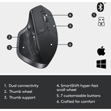 Logitech MX Master 2S Wireless mouse Mano destra RF senza fili + Bluetooth Laser 4000 DPI grafite, Mano destra, Laser, RF senza fili + Bluetooth, 4000 DPI, Grafite