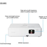 Epson CO-W01 3000 ANSI lumen 3LCD WXGA (1200x800) Nero, Bianco, Proiettore LCD bianco, 3000 ANSI lumen, 3LCD, WXGA (1200x800), 16:10, 635 - 9601,2 mm (25 - 378"), 0,9 - 10,4 m