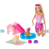 Mattel Barbie Cucciolo Festa in Piscina - Aloha Bionda, Bambola 