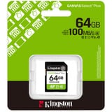 Kingston 64GB SDXC Canvas Select Plus Gen3 100MB/s C10 UHS-I U1 V10, Scheda di memoria 64 GB, SD, Classe 10, UHS-I, 100 MB/s, Class 1 (U1)