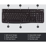 Logitech K120 Corded Keyboard tastiera USB QWERTZ Tedesco Nero Nero, Full-size (100%), Cablato, USB, QWERTZ, Nero