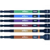 Wiha Set di chiavi a bussola codificato a colori, magnetico, 1/4", 6 pezzi, chiave combinata   Nero/multi colorata