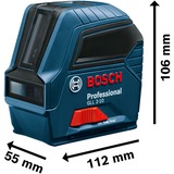 Bosch GLL 2-10 Professional Livella lineare 10 m 630-650 nm, Attraversare la linea laser blu/Nero, 10 m, 0,3 mm/m, 4°, 650 nm, Rosso, 630-650 nm