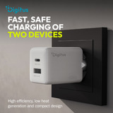 Digitus Caricatore USB GaN 45W, 1x USB-C, 1x USB-A, Caricabatterie bianco