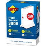 FRITZ! 3000 AX Ponti e ripetitori, Ripetitore Repeater 3000 AX, Ripetitore di rete, 2400 Mbit/s, Wi-Fi, Collegamento ethernet LAN, Bianco