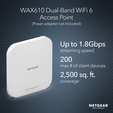Netgear Insight Cloud Managed WiFi 6 AX1800 Dual Band Access Point (WAX610) 1800 Mbit/s Bianco Supporto Power over Ethernet (PoE) bianco, 1800 Mbit/s, 600 Mbit/s, 1200 Mbit/s, 10,100,1000,2500 Mbit/s, IEEE 802.11a, IEEE 802.11ac, IEEE 802.11ax, IEEE 802.11b, IEEE 802.11g, IEEE 802.11i, IEEE..., 250 utente(i)