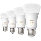 Philips Hue Philips Hue White Ambiance 4 Lampadine Smart E27 60 W, Lampada a LED Philips Hue White ambiance 4 Lampadine Smart E27 60 W, Lampadina intelligente, Bianco, Bluetooth/Zigbee, LED, E27, Illuminazione fredda, Bianco caldo