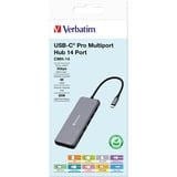 Verbatim CMH-14 USB tipo-C 5000 Mbit/s Argento, Docking station grigio, USB tipo-C, HDMI, RJ-45, USB 2.0, USB 3.2 Gen 1 (3.1 Gen 1) Type-A, USB 3.2 Gen 1 (3.1 Gen 1) Type-C, USB..., MicroSD (TransFlash), SD, 5000 Mbit/s, 60 Hz, Argento