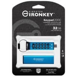 Kingston IronKey Keypad 200C USB-C da 32 GB, FIPS 140-3 livello 3 AES-256, Chiavetta USB FIPS 140-3 livello 3 AES-256, 32 GB, USB tipo-C, 3.2 Gen 1 (3.1 Gen 1), 145 MB/s, Sleeve, Blu