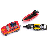 SIKU Land Rover Defender with boat Modellino di SUV Preassemblato, Veicolo modello Modellino di SUV, Preassemblato, Qualsiasi tipo, Metallo, Plastica, Rosso, Giallo, Non adatto per bambini con età inferiore ai 36 mesi